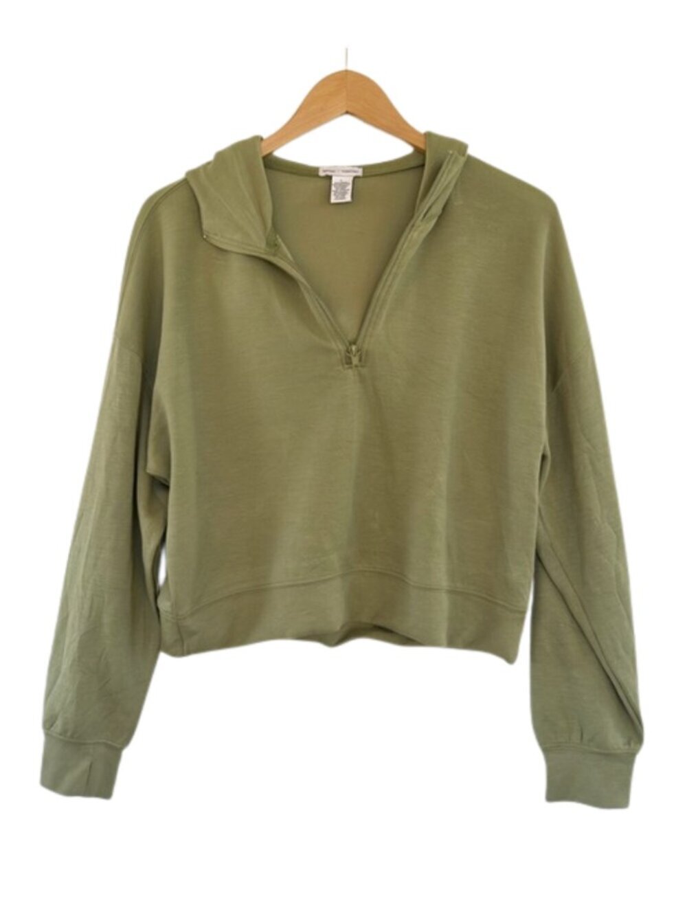 Better / Together Olive Green Modal Blend Quarter Zip Cropped Pullover Large